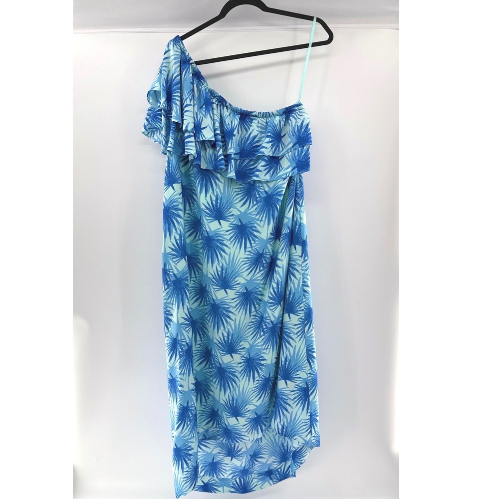 Vineyard Vines One Shoulder Blue Palm Print Hi-Lo Dress Womens14
RayonSilk Blend